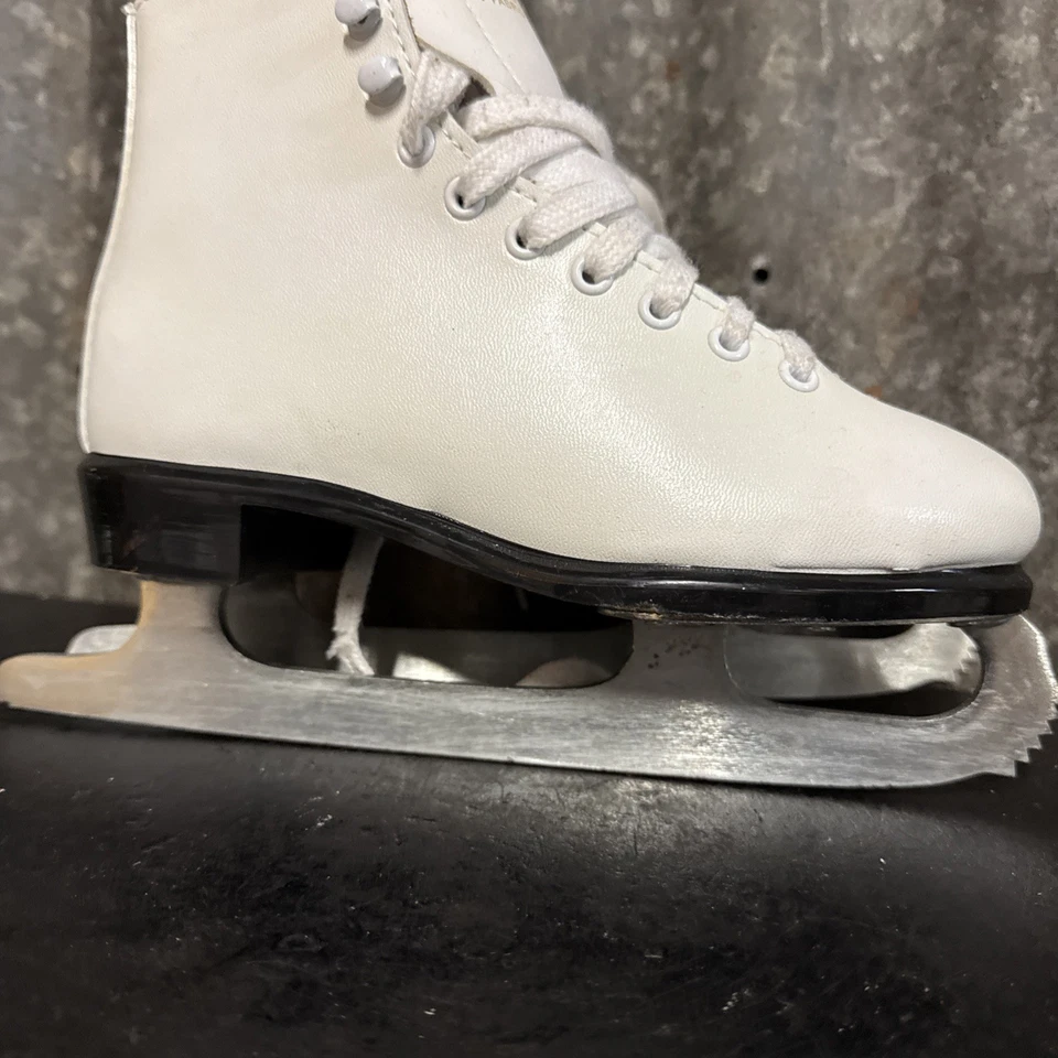 Patines de hielo Lange Libra 2 vintage de cuero blanco con cordones Canadá para mujer talla 6 Foto 4 de 4