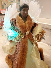 African American Christmas Tree Black  Angel Topper LED Fiber Optic Lights VTG