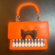 Orange Bow Detail Handbag Purse Clutch Chain Strap