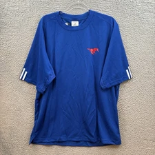 SMU Mustangs Shirt Mens XL Blue Red Adidas Climacool Performance Short Sleeve  *