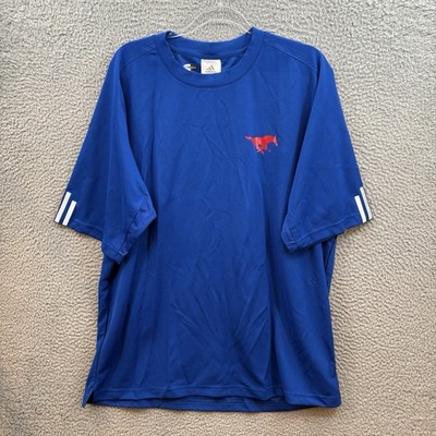 SMU Mustangs Shirt Mens XL Blue Red Adidas Climacool Performance Short Sleeve  *