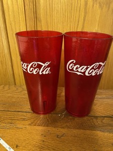 2 Coca-Cola Red Plastic Stacking Restaurant Soda Fountain “The Garage”  #6624
