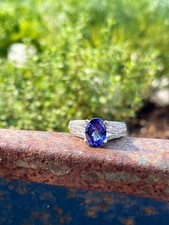 4.45Ct Oval cut Natural Tanzanite  Diamond 14K Real Whit gold Wedding Ring