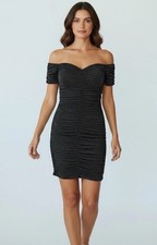 Eliza J Womens Black Silver Sparkle Ruched Off The Shoulder Mini Dress Sz 8