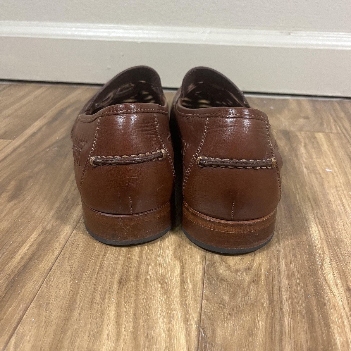 Johnston & Murphy Mens 9 M Brown Woven Leather Loafers Sheepskin Insoles 23-8344 Johnston & Murphy Baldwin Driver Woven Slip-On Tan Sheepskin  main image 2