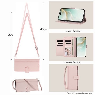 Crossbody 9 Cards Leather Wallet Case For iPhone Samsung Honor Flip Stand Cover