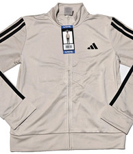 NWT Boys Adidas Youth Tricot Jacket Full Zipper W/Pockets Size L 14/16 Natural