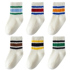 Wamvp Toddler Grip Socks with Non-Slip, Unisex Baby 3-5T, 6 Pairs-beige Mix