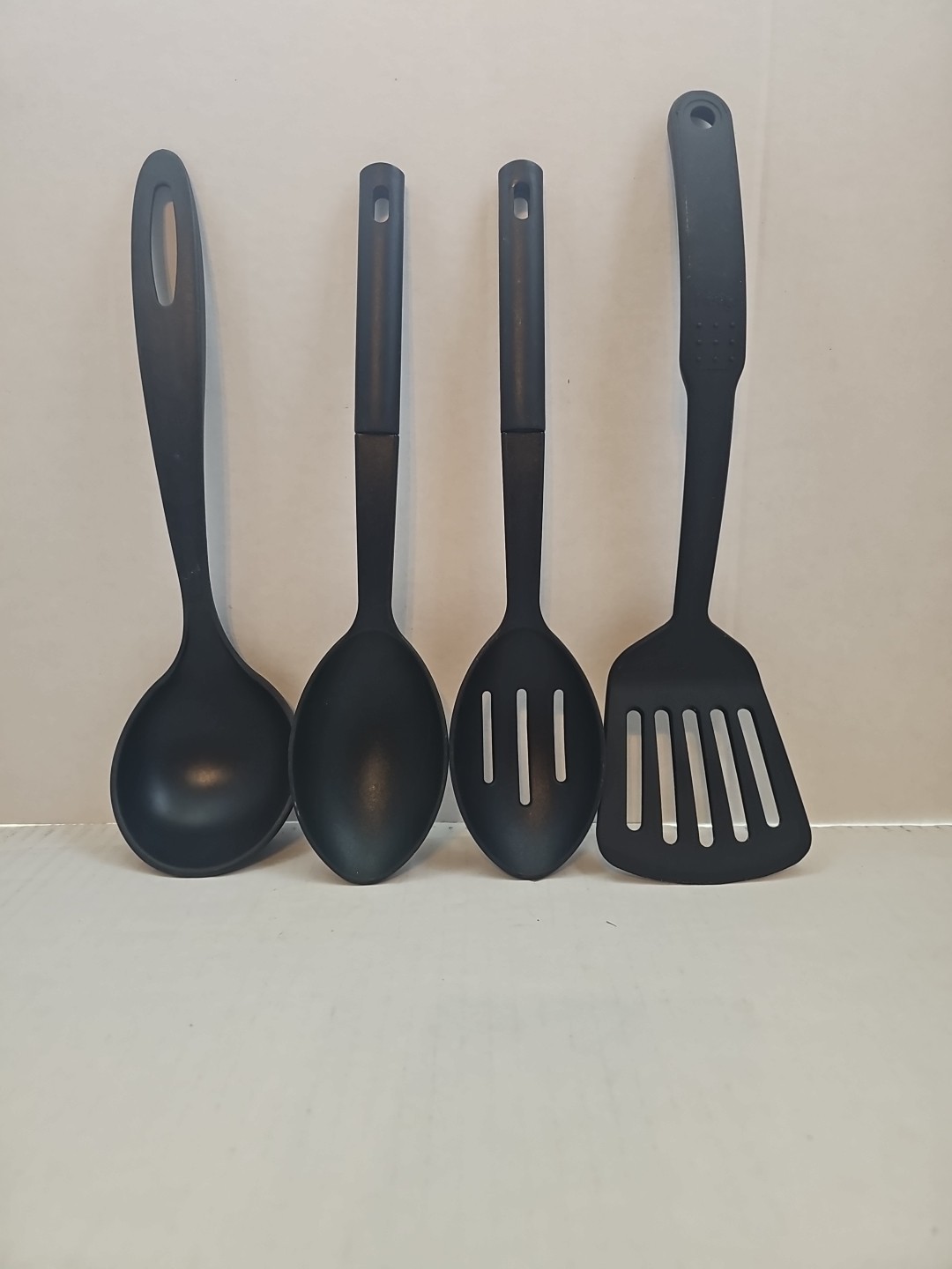 Lot of 4 Solid Black Thick Plastic Kitchen / Cooking Utensils Serving Spoons