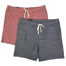 Banana Republic Deck Shorts Men's XL Red  Black 8" Inseam Pull On Chambray NEW