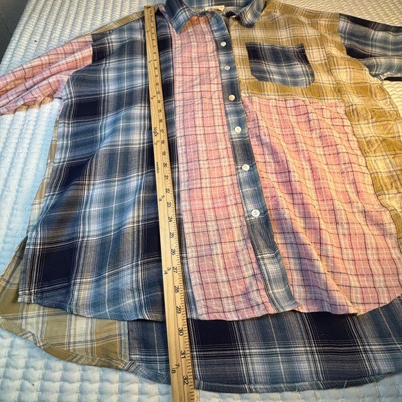 ee:some Patchwork Plaid Button Down Shirt 1XL Ove… - image 7