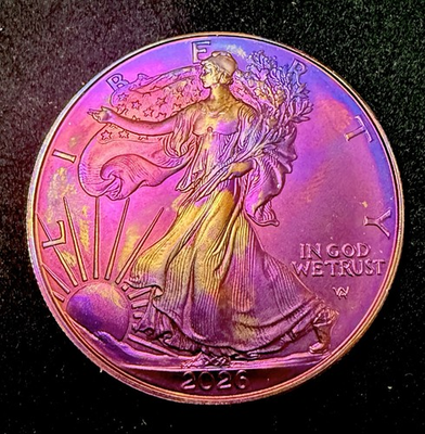 #ad #ad American Silver Eagle 1 Oz 2026 Monster Rainbow Toning Uncirculated $1 .999 $150.00