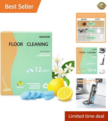 12 Pack Lemon Scent Tablets - Pet-Friendly Floor Cleaner for Sealed Surfaces