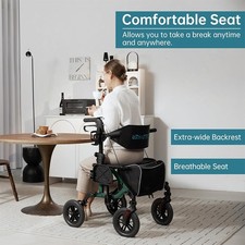 10  Deluxe ELENKER Rollator Walker 2 in 1 Medical Transport Chair Wheelchair Aid