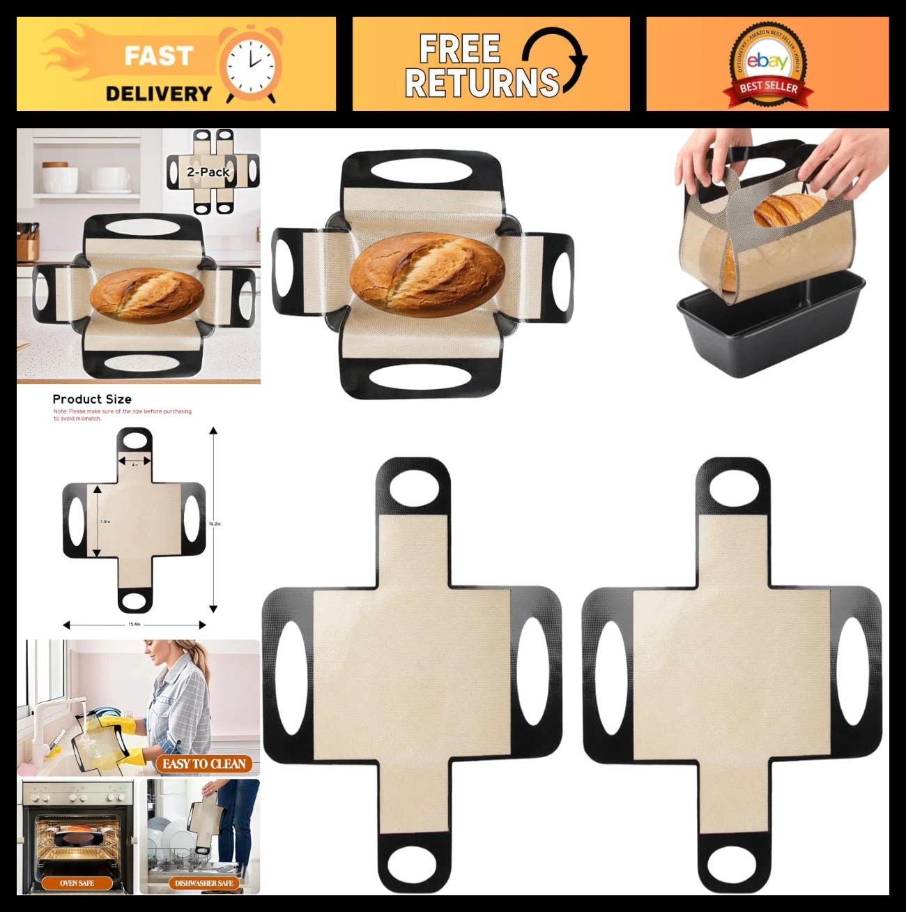 Reusable Silicone Bread Loaf Pan Liner - Non-Stick Dough Transfer Tool, 2-Pack
Opens in a new window