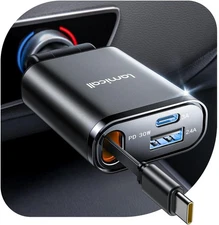 Lamicall Retractable Car Charger USB C Fast Charging 57W Type C Upgrade-Black 