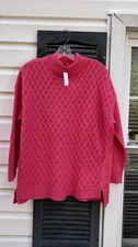 NWT Talbots Pretty Raspberry High Neck Woven Trellis Front Sweater 2X