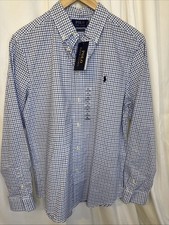 NWT Polo Ralph Lauren BLUE CHECK Shirt Boys XL 18/20 Blue PONY