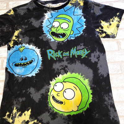 Rick and Morty Black Tye Dye T-Shirt Cartoon Network Funny TV Show Tee Mens M