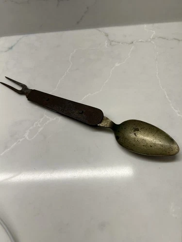Antique Civil War Era Folding Metal Spoon / Fork  Bakelite Handle