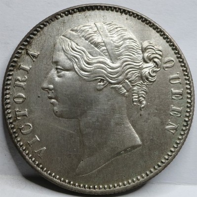 INDIA BRITISH 1 Rupee 1840 UNC Queen Victoria 28 Berries Raised WW Silver #C02