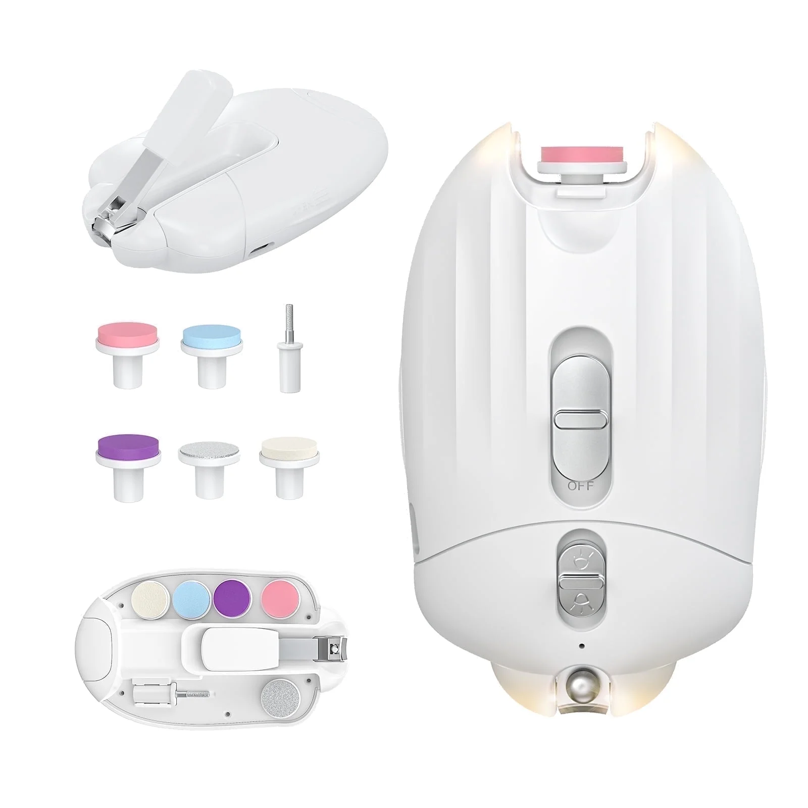 Electric Baby Nail Trimmer LED Light 6 Grinding