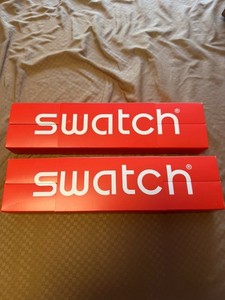 Two Swatch Watch Red Boxes And Slip Sleeve  Packaging With Owners Manual