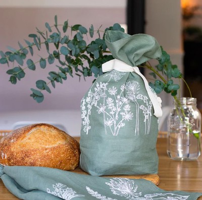Helen runder Leinen Brotbeutel - Gartendesign - salbeigrün
