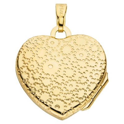 375 Gold Yellow Gold Heart Locket 19x17.6mm Pendant Opening For 2 Photos