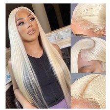 Allbell 613 Lace Front Wig Long Straight Platinum Blonde Wig with Baby Hair