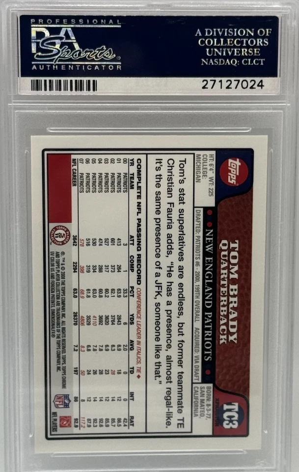 2008 Topps Chrome Refractor Xfractor TOM BRADY #TC3 PSA 9 MINT Silver Refractor! - Image 2 of 2