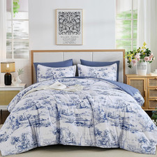 Blue Comforter Set King, 7 Pieces Bed in a Bag Farmhouse Comforter with Sheets,