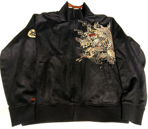 Marc Ecko Cut & Sew Koi Dragon Embroidered Sukajan Track Jacket Mens M Black Y2K - product listing photo
