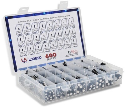Electrolytic Capacitor Assortment Kit Box by Loreso 600pcs 24 Value - Electro...