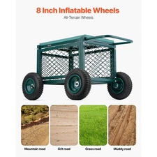 VEVOR Rolling Garden Cart with Seat, Metal Rolling Garden Work Seat with Wheels,