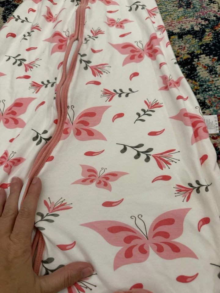 2 Sacos de Dormir Bebé Yoofoss 100% Algodón Rosa Acentos 6-12 Meses Medianos Mariposa Foto 3 de 4