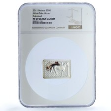 Belarus 20 roubles Akhal Teke Horses KM-383 Fauna Art PF 69 NGC silver coin 2011