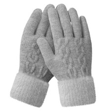 Winter Gloves Women - Elastic Faux Fur Cuffs Winter Gloves for Women Men Grey