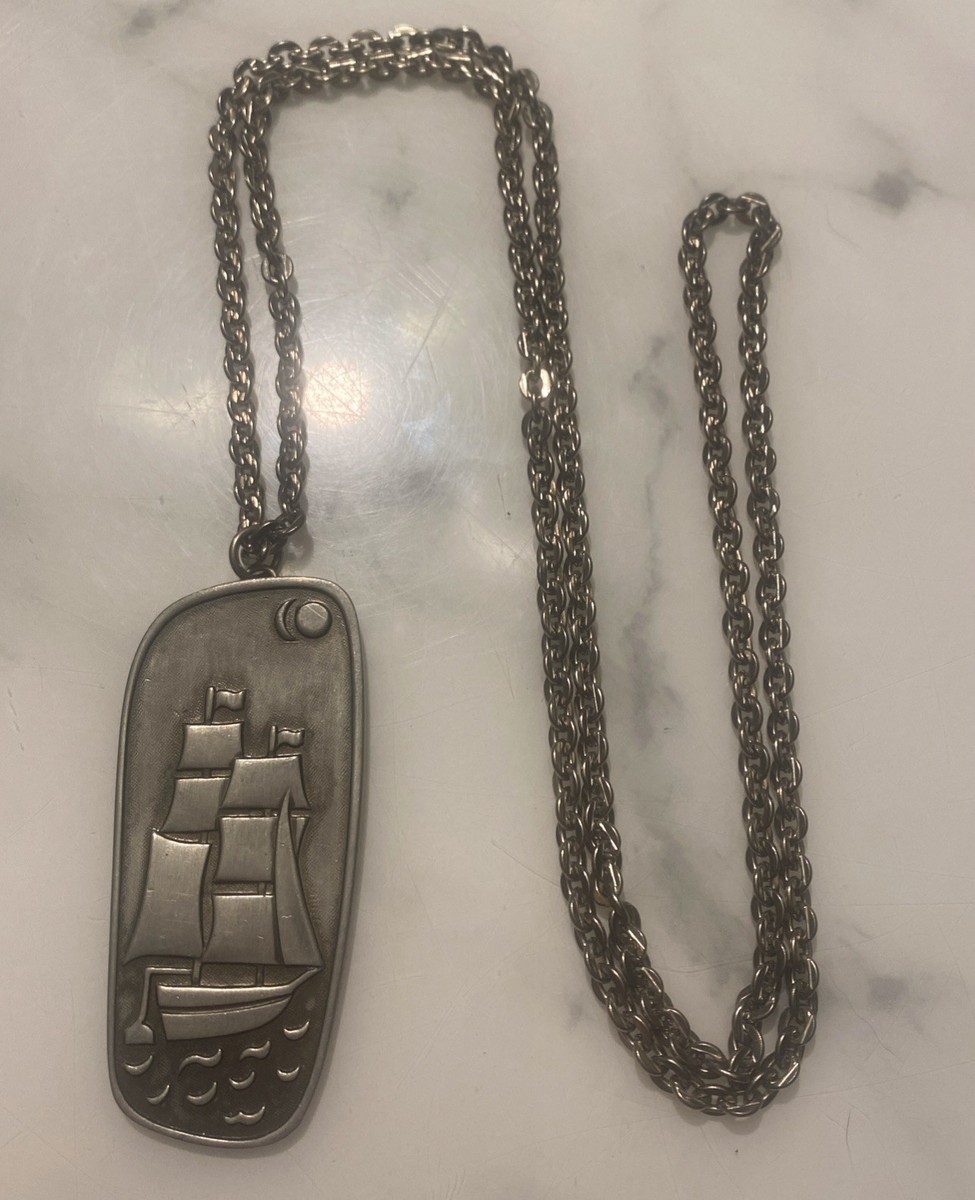 Jorgen Jensen Denmark Pewter Sail Boat Ship Sun Moon Necklace 187