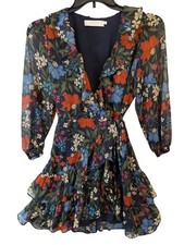 ASTR The Label Womens S Floral Wrap Ruffle Long Sleeve Dress Boho Romantic