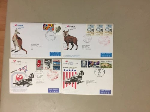 Four Japan Airlines first flight covers:Japan-US,US-Japan,Japan- Australia-Japan