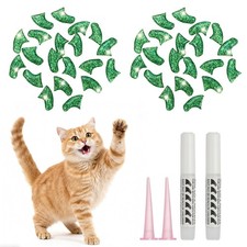 Cat Nail Caps, Cat Claw Covers with Adhesive Glue (40 Pcs, S, Crystal Green)