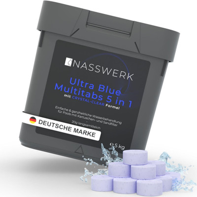 NASSWERK Ultra Blue Multitabs 5 in 1 Für Pool (1Kg Bis 10Kg) | 20G Langzeit Chlo