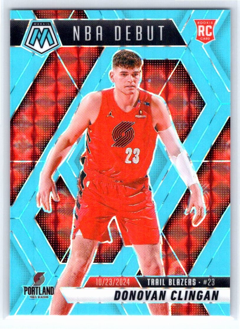 2024-25 Panini Mosaic #261 Donovan Clingan /75 Blue Fluorescent Trail Blazers RC