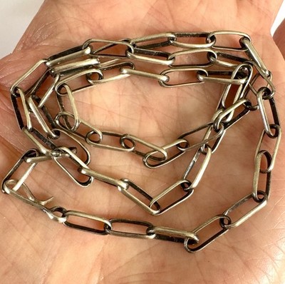 Navajo Paperclip Link Chain Necklace 24in Handmade 11.6g Sterling 4mm Antiqued