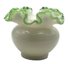 Vintage Fenton White Milk PetticoatGlass Green Ruffled Edge