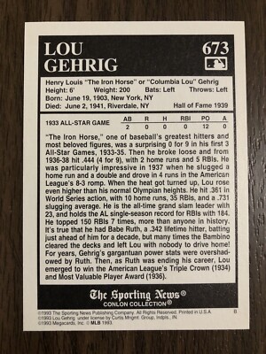 Lou Gehrig 1993 Conlon Collection Megacards #673 Game Of The
