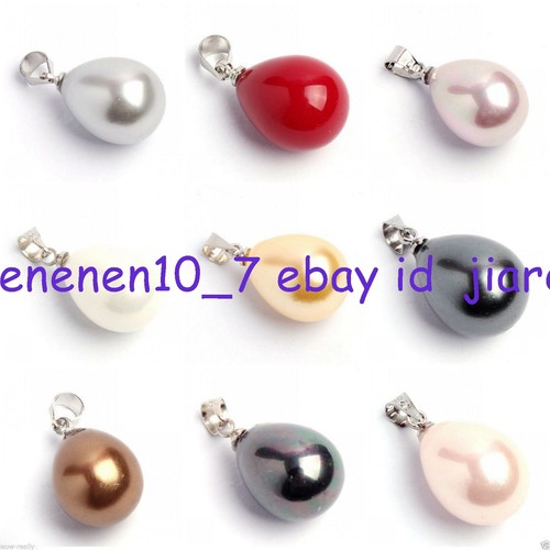 MultiColor 12x16mm South Sea Shell Pearl Drop Necklace Pendant - Picture 22 of 22