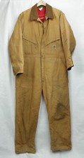 VTG Carhartt 996Q Coveralls Mens 46R Tan Duck Canvas Quilt Lined Made in USA