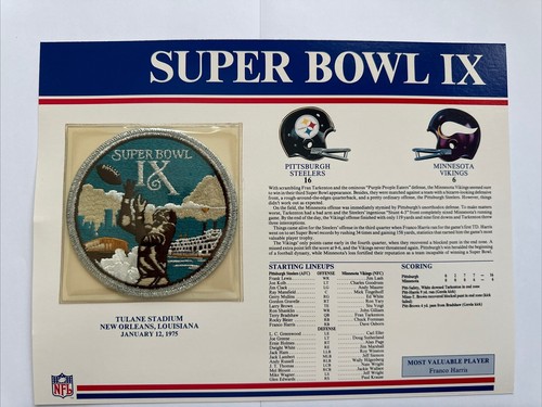 SUPER BOWL 9~ Steelers V. Vikings Franco Harris OFFICIAL NFL SB IX PATCH CARD